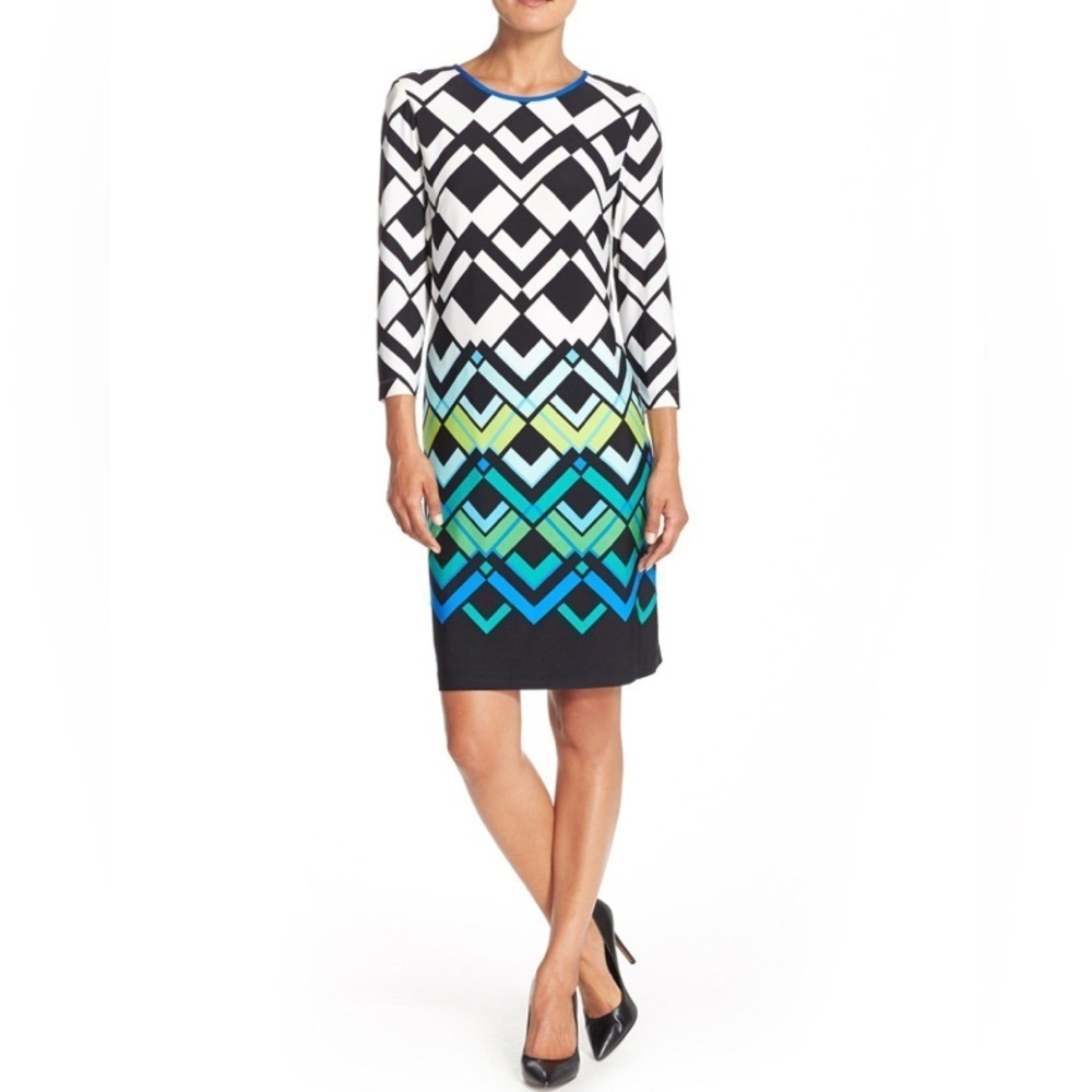Eliza J blue green geometric sheath dress Dress Size 6